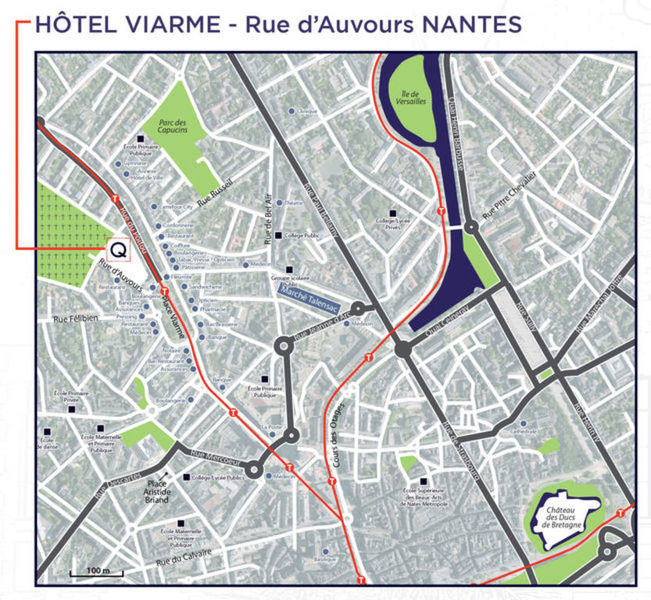 Plan d'accès à l'hôtel rue d'Auvours à Nantes.